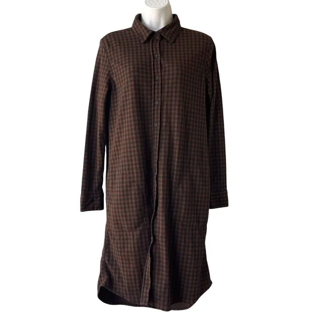 CASA CABANA Flannel Midi Shirtdress Size M Check Button Down Long Sleeve Pockets